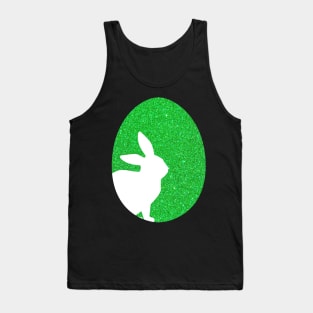 Easter Bunny Silhouette in Green Faux Glitter Easter Egg Tank Top